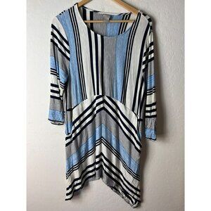 Chico's Sz 2 US 12 - Large Striped Tunic Top Blue White Black